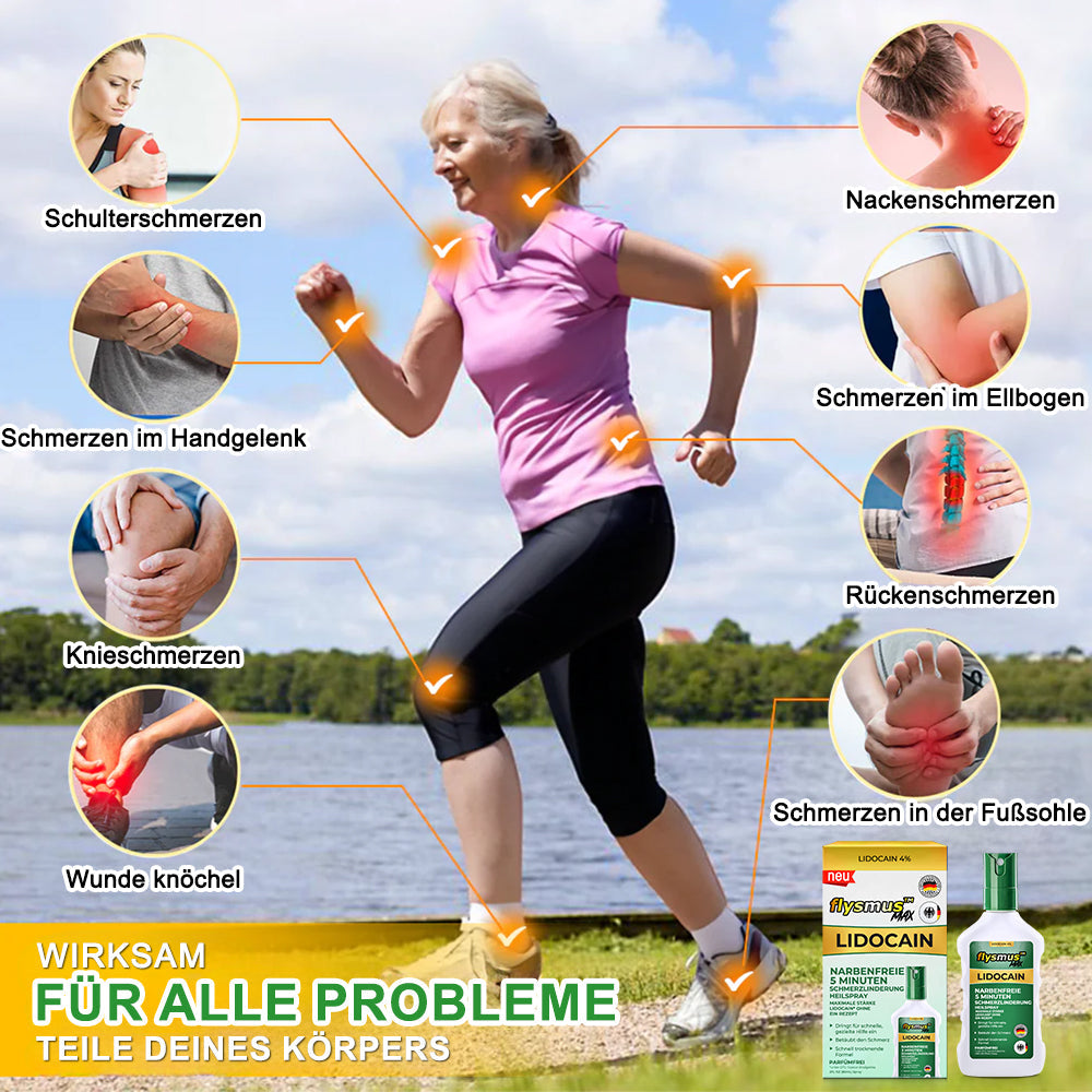 🇩🇪🌐Offizieller Shop: flysmus™ Lidocain 5-Minuten Schmerzlinderung Heilspray👨‍⚕️DGOU Genehmigt✅Reduzierung von Gelenkschwellungen, Schmerzen, Steifheit, Rötungen, Wärme, Empfindlichkeit und Gelenkermüdung