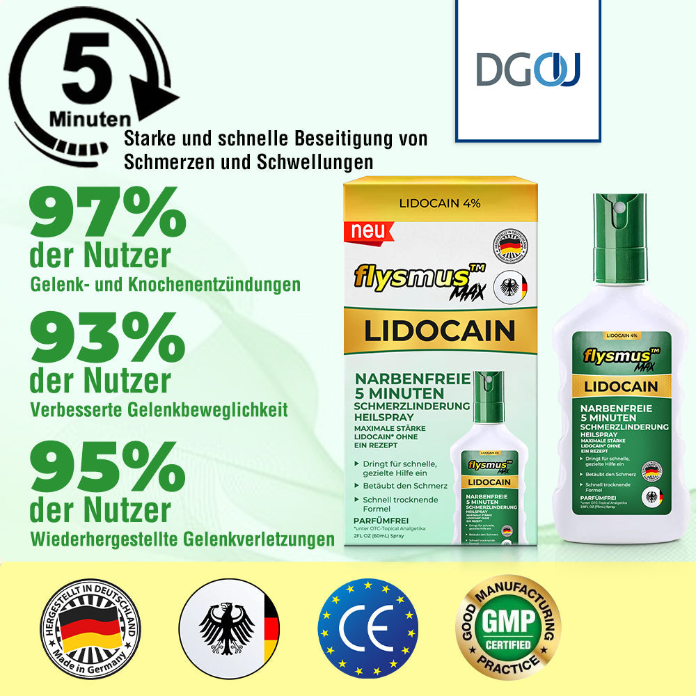 🇩🇪Offizieller Shop: flysmus™ Lidocain 5-Minuten Schmerzlinderung Heilspray👨‍⚕️BfArM zertifiziert✅Reduzierung von Gelenkschwellungen, Schmerzen, Steifheit, Rötungen, Wärme, Empfindlichkeit und Gelenkermüdung