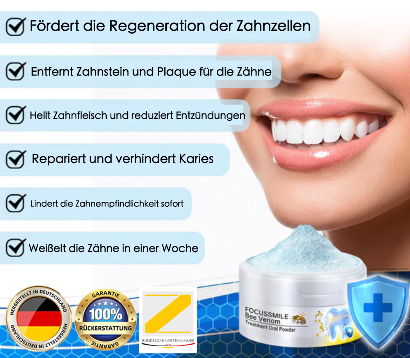 💥 Furzero™ Focussmile Bienengift Behandlung Pulver zum Einnehmen 🦷 (BZÄK empfohlen)